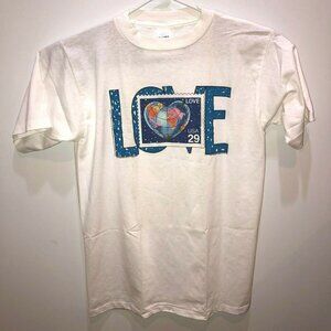 ALL USA Vintage Large White LOVE Stamp T Shirt Short Sleeve Postage Tee L 1991